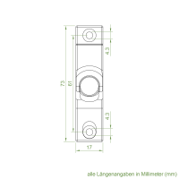 Geiger Gelenklager 45°- G038 | Grundplatte 17 x 73 mm | Kurbelzapfen 11,9 mm | 6 mm Vierkant - Länge 300 mm