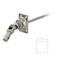 Ein Geiger Gelenklager G050 mit einer Grundplatte von 27 mal 45 mm und einem verchromten Kurbelzapfen von 11,9 mm. Der Abtrieb zum Rollladengetriebe ist ein 6 mm verzinkter Vierkant, 300 mm lang. Verkauf von Diwaro.