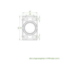 Geiger Gelenklager 45°- G050 | Grundplatte 27 x 45 mm | Kurbelzapfen 11,9 mm | 6 mm Vierkant - Länge 300 mm