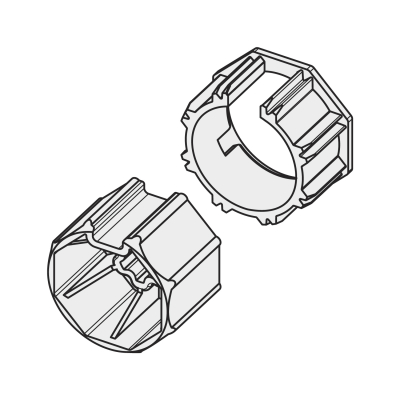 Technische Zeichnung von Adapter und Ring für Achtkant Stahlwelle SW 40.