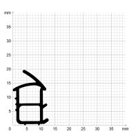 Maßstabgetreuer Profilquerschnitt auf Millimeterpapier der SZ001 Stahlzargendichtung.