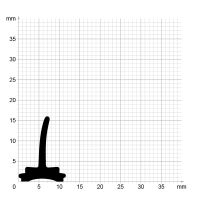 Maßstabgetreuer Profilquerschnitt der Lippendichtung LP005 auf Millimeterpapier.