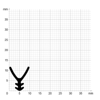 Maßstabgetreuer Profilquerschnitt der Lippendichtung LP009 auf Millimeterpapier.