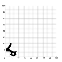 Maßstabgetreuer Profilquerschnitt der Lippendichtung LP035 auf Millimeterpapier.