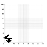 Maßstabgetreuer Profilquerschnitt der Lippendichtung LP081 auf Millimeterpapier.