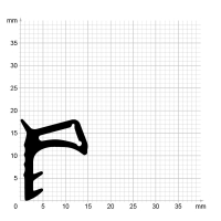 Maßstabgetreuer Profilquerschnitt der Stahlzargendichtung SZ140 auf Millimeterpapier.