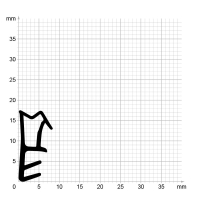Maßstabgetreuer Profilquerschnitt der Flügelfalzdichtung FF004 auf Millimeterpapier.