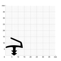 Maßstabgetreuer Profilquerschnitt der Zimmertürdichtung ZT019 auf Millimeterpapier.