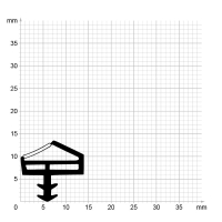 Maßstabgetreuer Profilquerschnitt der Zimmertürdichtung ZT020 mit Ausreißsteg auf Millimeterpapier.