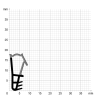 Maßstabgetreuer Profilquerschnitt der Flügelfalzdichtung FF024 auf Millimeterpapier.