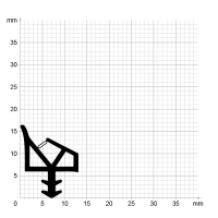 Maßstabgetreuer Profilquerschnitt der Zimmertürdichtung ZT053 mit Ausreißsteg auf Millimeterpapier.