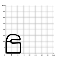 Maßstabgetreuer Profilquerschnitt der Stahlzargendichtung SZ221 auf Millimeterpapier.