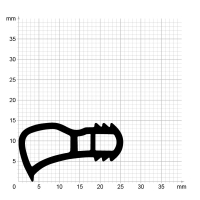 Maßstabgetreuer Profilquerschnitt der Stahlzargendichtung SZ231 auf Millimeterpapier.