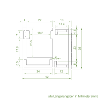 Technische Zeichnung des Einlauftrichters mit den Maßen 42 x 35mm.