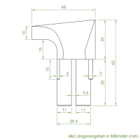 Technische Zeichnung des Einlauftrichters mit den Maßen 48 x 60 mm.