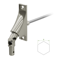 Ein Geiger Gelenklager G063 mit einer Grundplatte von 22 mal 85 mm und einem verchromten Kurbelzapfen von 11,9 mm. Der Abtrieb zum Rollladengetriebe ist ein 6 mm verzinkter Sechskant, 300 mm lang. Verkauf von Diwaro.