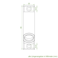 Geiger Gelenklager 90°- G063 | Grundplatte 22 x 85 mm | Kurbelzapfen 11,9 mm | 6 mm Sechskant - Länge 300 mm