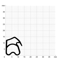 Maßstabgetreuer Profilquerschnitt der Stahlzargendichtung SZ350 auf Millimeterpapier.