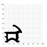 Maßstabgetreuer Profilquerschnitt der Stahlzargendichtung SZ351 auf Millimeterpapier.