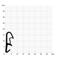 Maßstabgetreuer Profilquerschnitt der Flügelfalzdichtung FF069 auf Millimeterpapier.