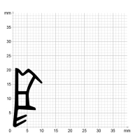 Maßstabgetreuer Profilquerschnitt der Flügelfalzdichtung FF111 auf Millimeterpapier.