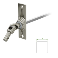 Ein Geiger Gelenklager G023 mit einer Grundplatte von 22 mal 85 mm und einem verchromten Kurbelzapfen von 9,9 mm. Der Abtrieb zum Rollladengetriebe ist ein 6 mm verzinkter Vierkant, 300 mm lang. Verkauf von Diwaro.