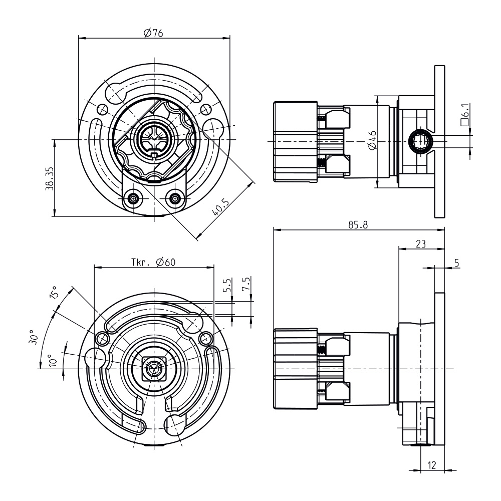 Kegelradgetriebe K024 | Untersetzung 3:1 links | für 42 mm Kittelberger Welle | Maße