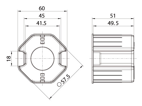 Adapter für Kegelradgetriebe - von SW40 auf SW60 achtkant - Maße